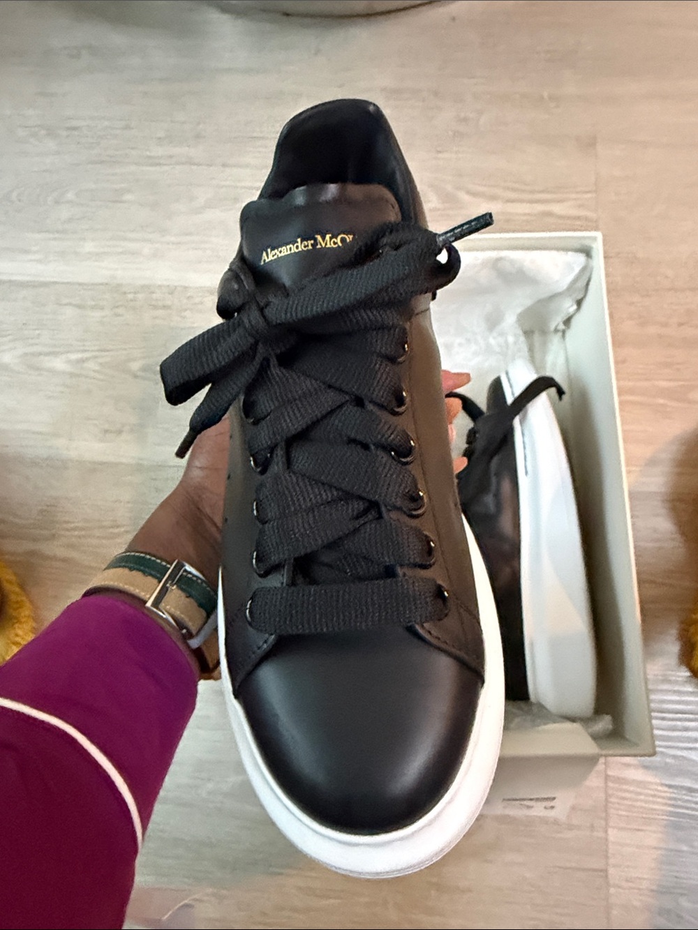 Alexander McQueen Black Leather Sneakers with White Platform